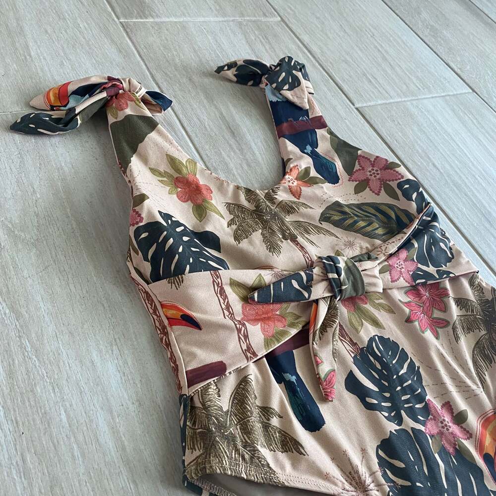 Floral Tropical Tie-Shoulder One-Piece Swimsuit - Blush